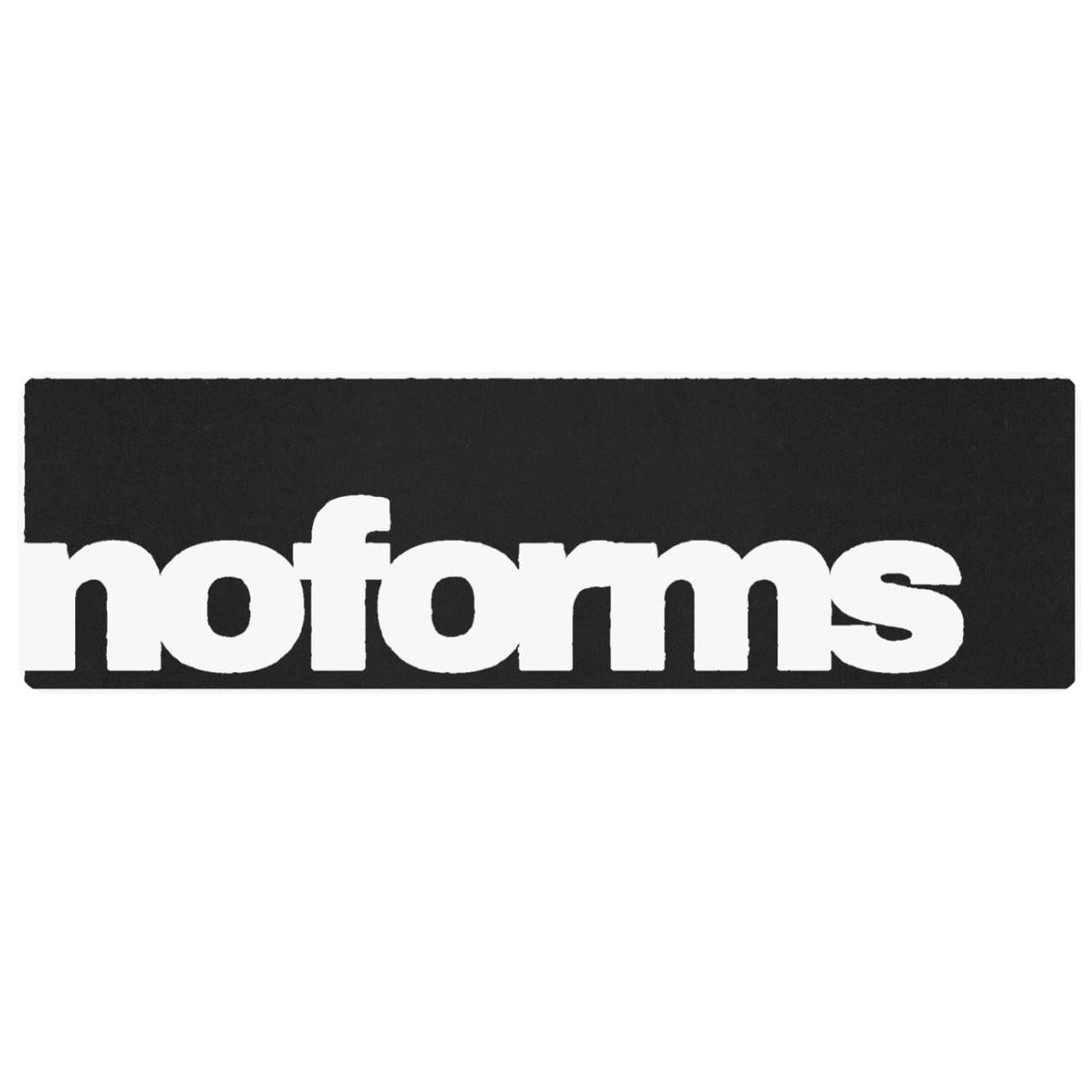 Black rectangular patch with 'noforms' text on a white background